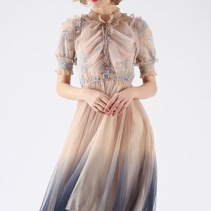 CHICWISH GRADIENT PLEATED MESH TULLE DRESS
